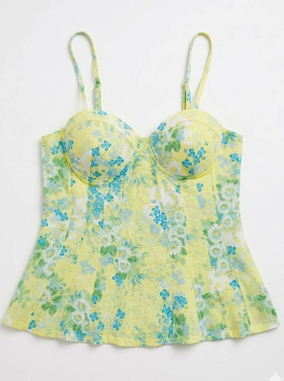 🔺️Green, Blue, & Yellow Floral Alexandra Corset Sleeveless Top Large